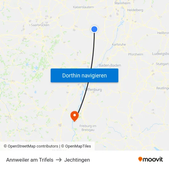 Annweiler am Trifels to Jechtingen map