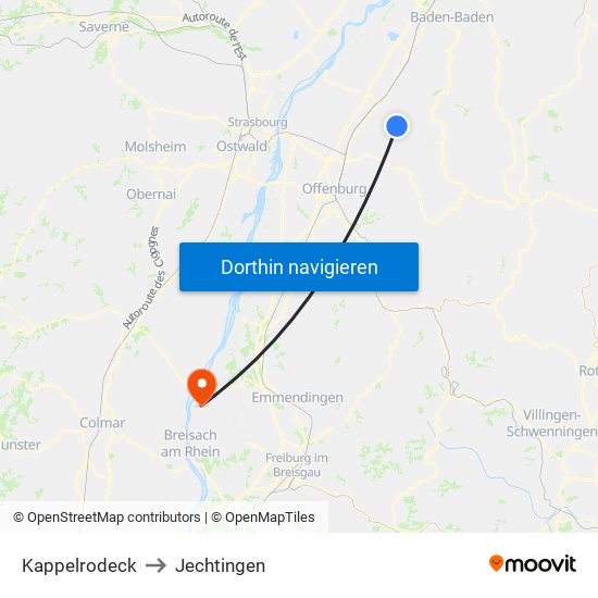 Kappelrodeck to Jechtingen map