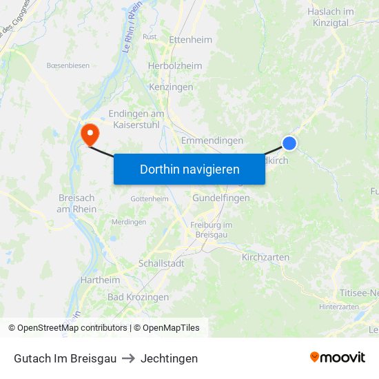 Gutach Im Breisgau to Jechtingen map