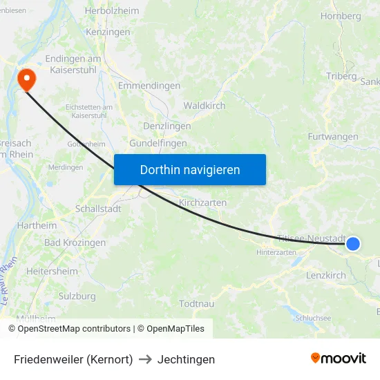 Friedenweiler (Kernort) to Jechtingen map