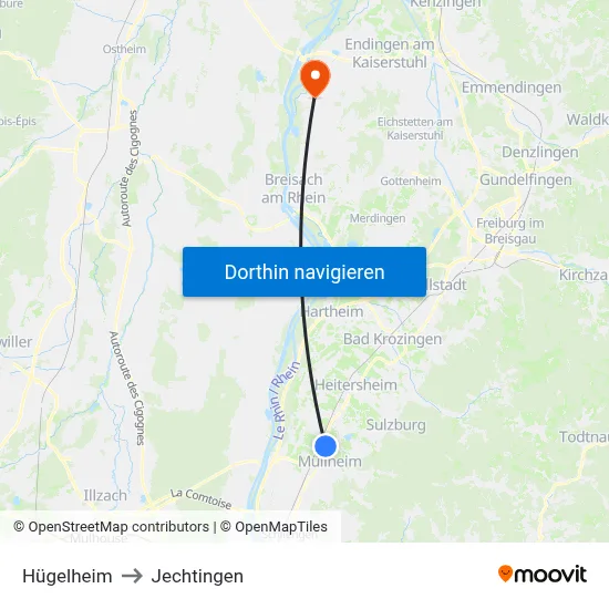 Hügelheim to Jechtingen map
