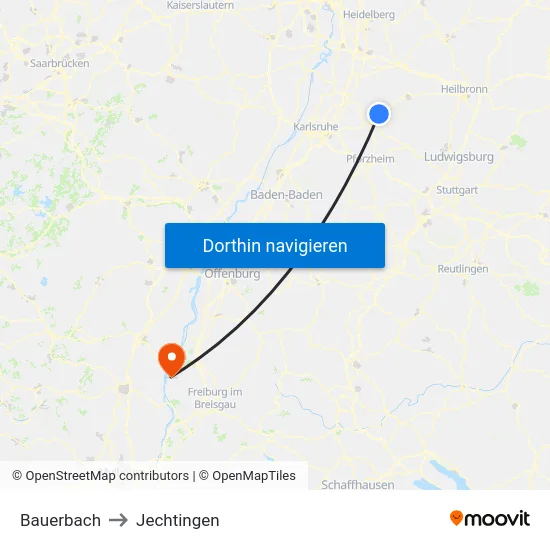 Bauerbach to Jechtingen map