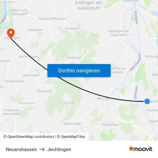 Neuershausen to Jechtingen map