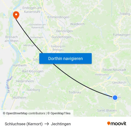 Schluchsee (Kernort) to Jechtingen map