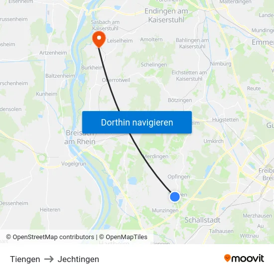 Tiengen to Jechtingen map