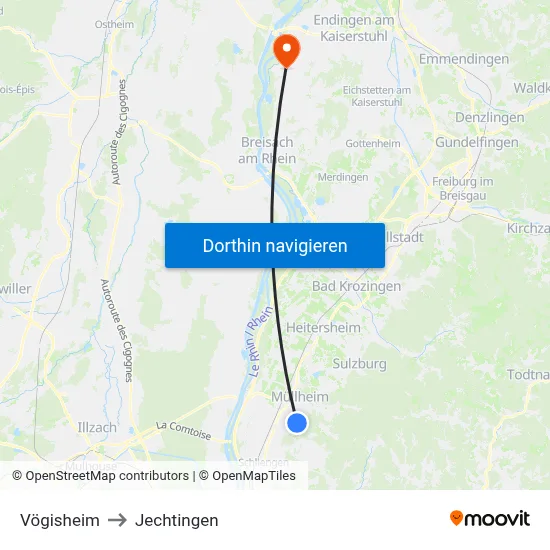 Vögisheim to Jechtingen map