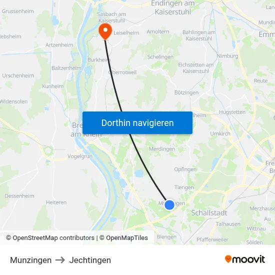 Munzingen to Jechtingen map