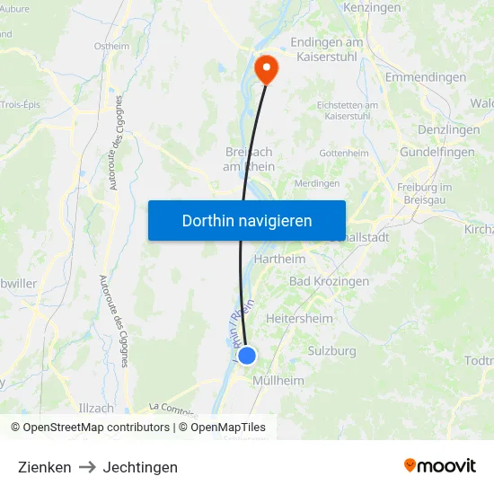 Zienken to Jechtingen map