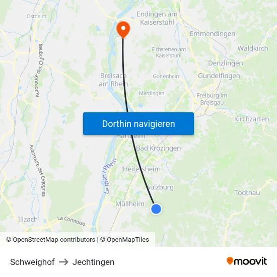 Schweighof to Jechtingen map