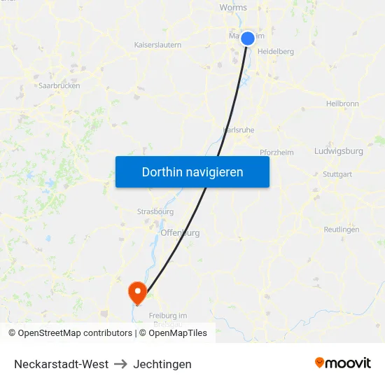 Neckarstadt-West to Jechtingen map