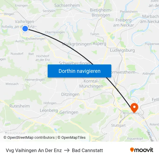 Vvg Vaihingen An Der Enz to Bad Cannstatt map