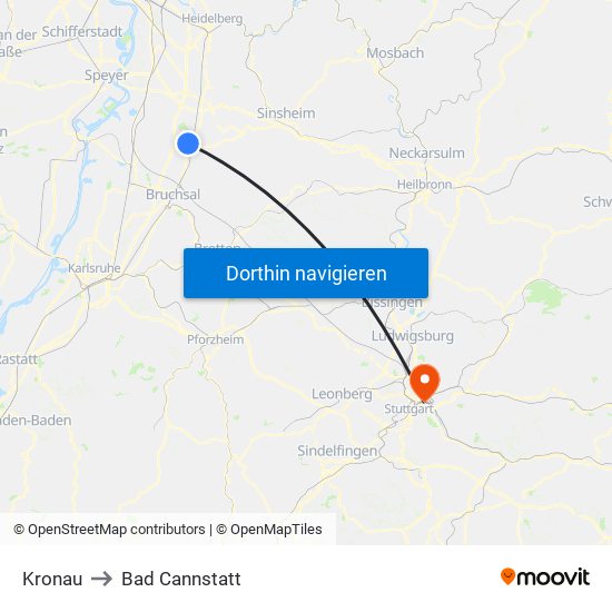 Kronau to Bad Cannstatt map