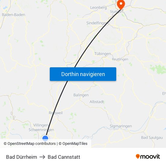 Bad Dürrheim to Bad Cannstatt map