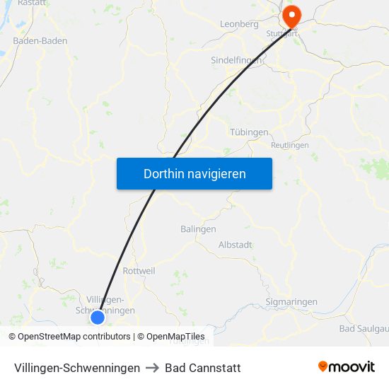 Villingen-Schwenningen to Bad Cannstatt map