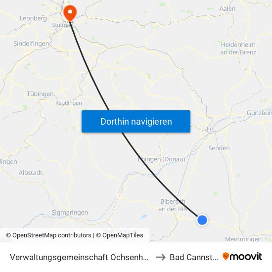 Verwaltungsgemeinschaft Ochsenhausen to Bad Cannstatt map