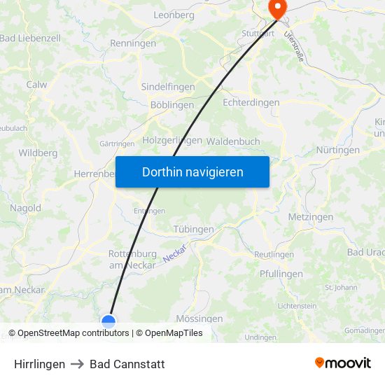 Hirrlingen to Bad Cannstatt map
