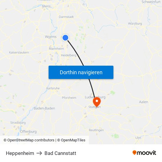 Heppenheim to Bad Cannstatt map