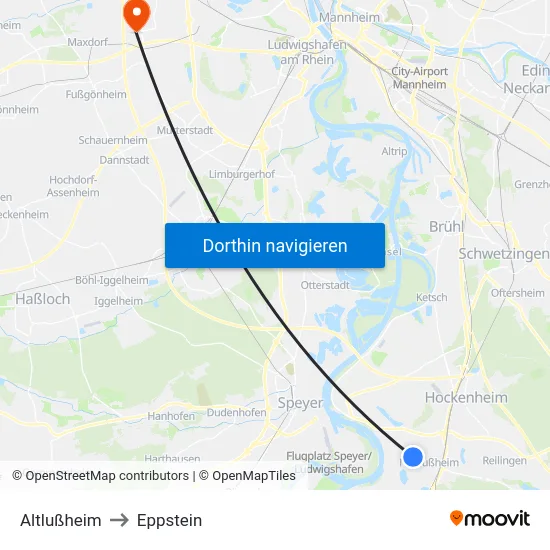 Altlußheim to Eppstein map
