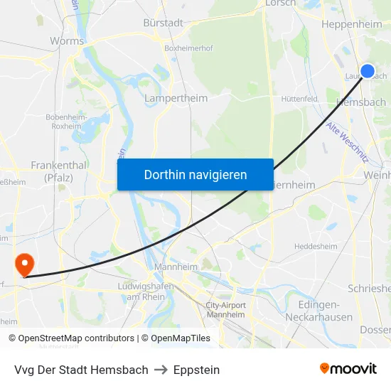 Vvg Der Stadt Hemsbach to Eppstein map