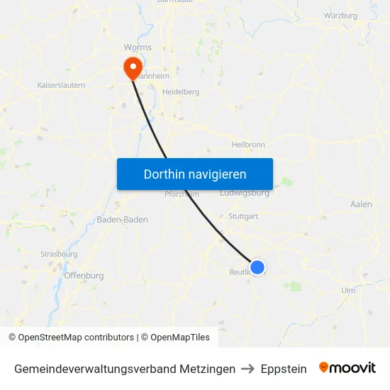 Gemeindeverwaltungsverband Metzingen to Eppstein map