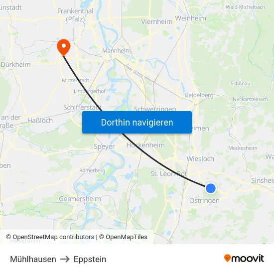 Mühlhausen to Eppstein map