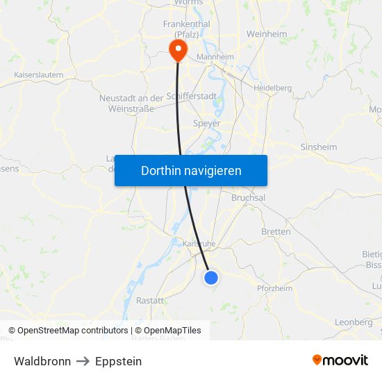 Waldbronn to Eppstein map