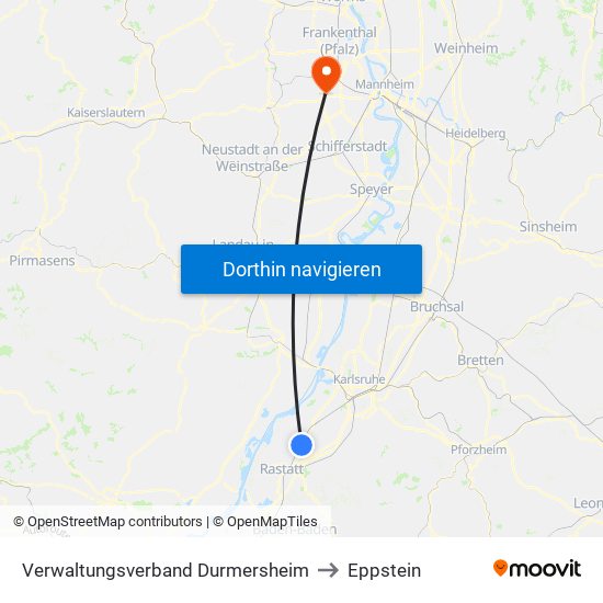 Verwaltungsverband Durmersheim to Eppstein map