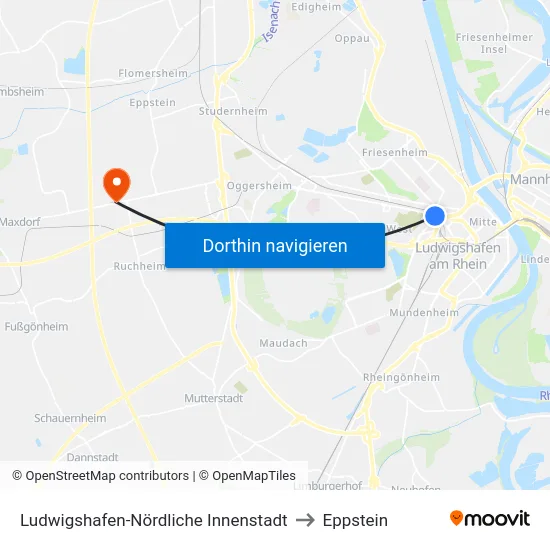 Ludwigshafen-Nördliche Innenstadt to Eppstein map