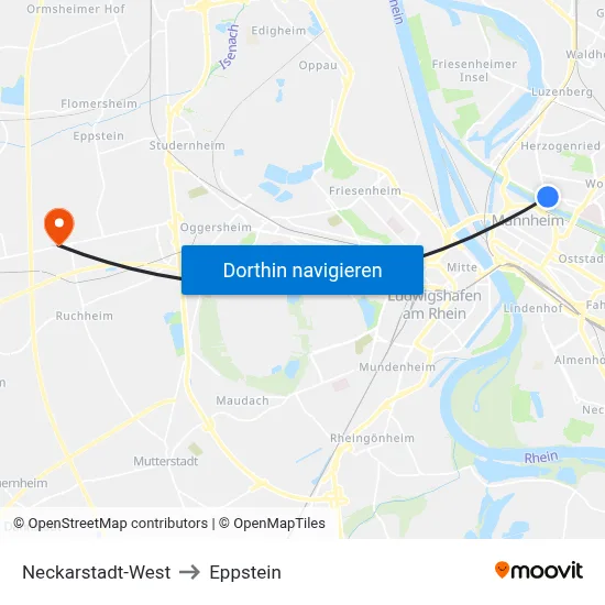 Neckarstadt-West to Eppstein map