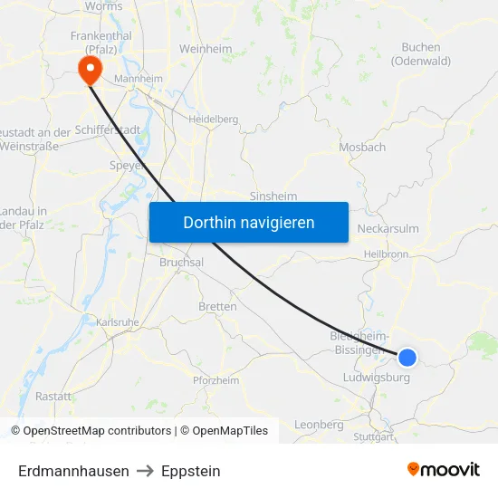 Erdmannhausen to Eppstein map