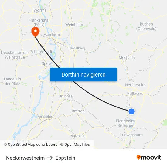 Neckarwestheim to Eppstein map