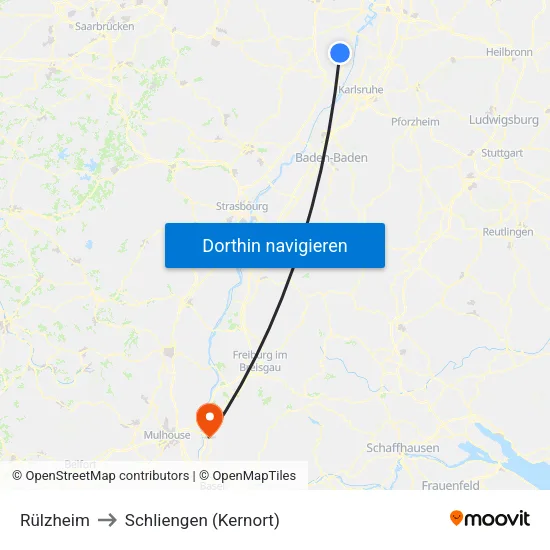 Rülzheim to Schliengen (Kernort) map