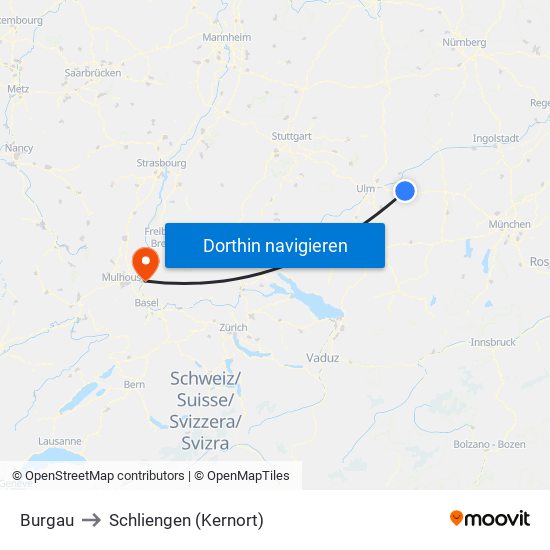 Burgau to Schliengen (Kernort) map