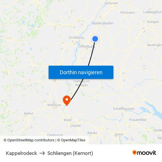 Kappelrodeck to Schliengen (Kernort) map