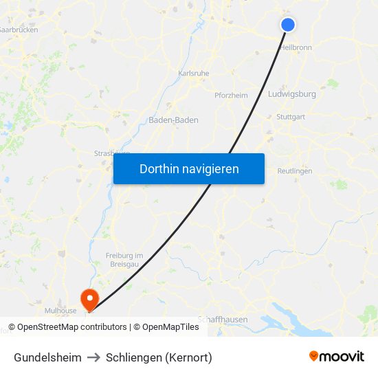 Gundelsheim to Schliengen (Kernort) map