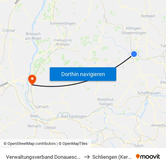 Verwaltungsverband Donaueschingen to Schliengen (Kernort) map