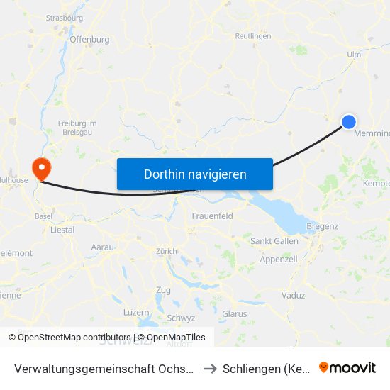 Verwaltungsgemeinschaft Ochsenhausen to Schliengen (Kernort) map