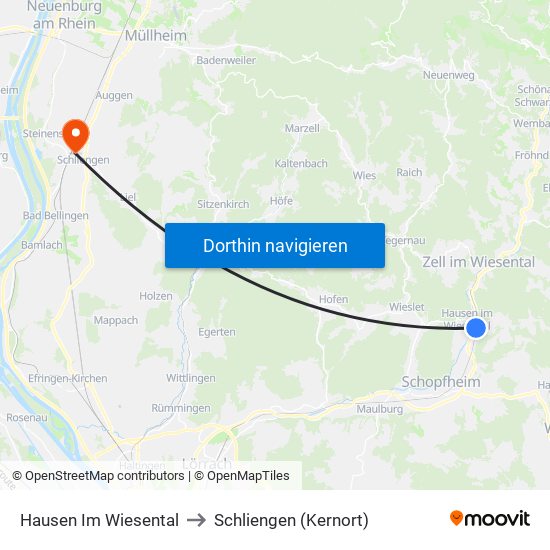 Hausen Im Wiesental to Schliengen (Kernort) map