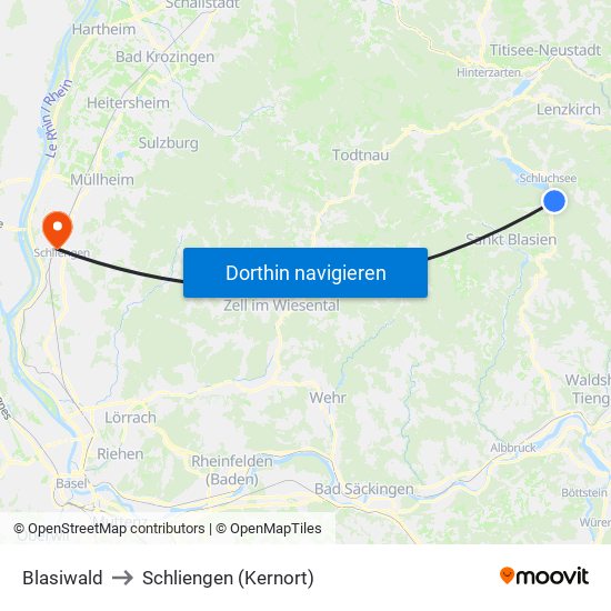 Blasiwald to Schliengen (Kernort) map