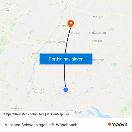 Villingen-Schwenningen to Wöschbach map