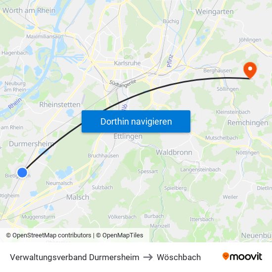 Verwaltungsverband Durmersheim to Wöschbach map