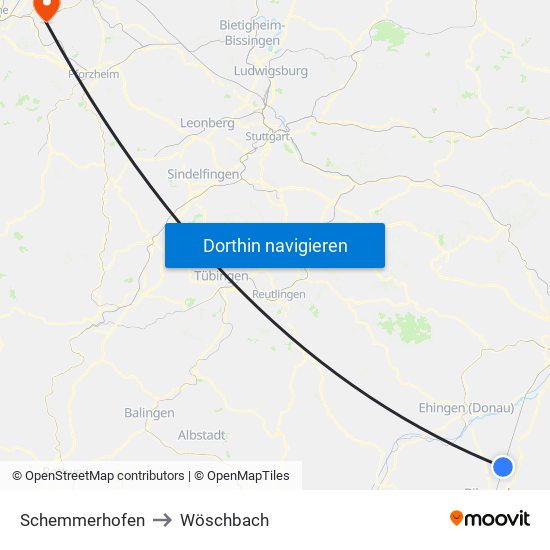 Schemmerhofen to Wöschbach map