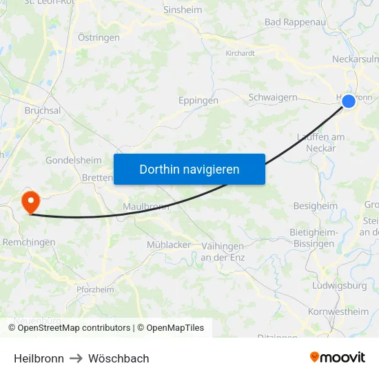 Heilbronn to Wöschbach map