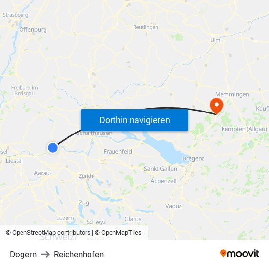 Dogern to Reichenhofen map