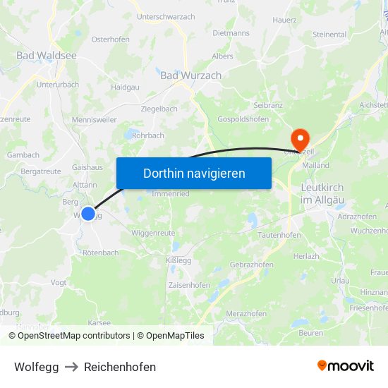 Wolfegg to Reichenhofen map