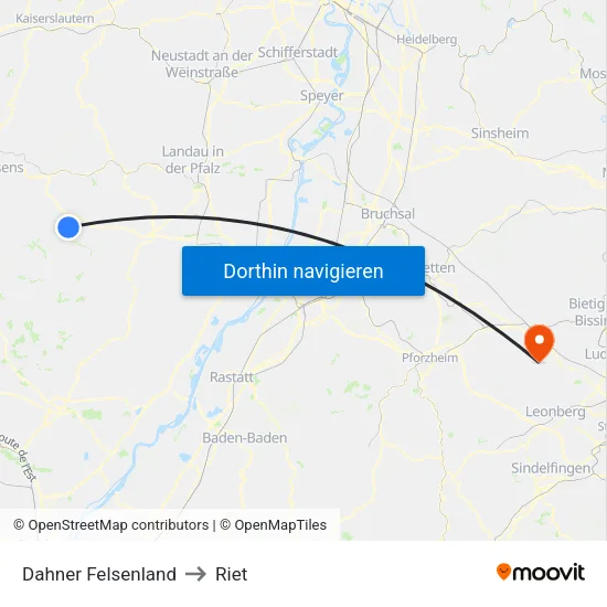 Dahner Felsenland to Riet map