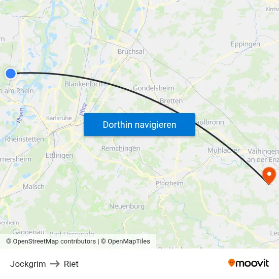 Jockgrim to Riet map