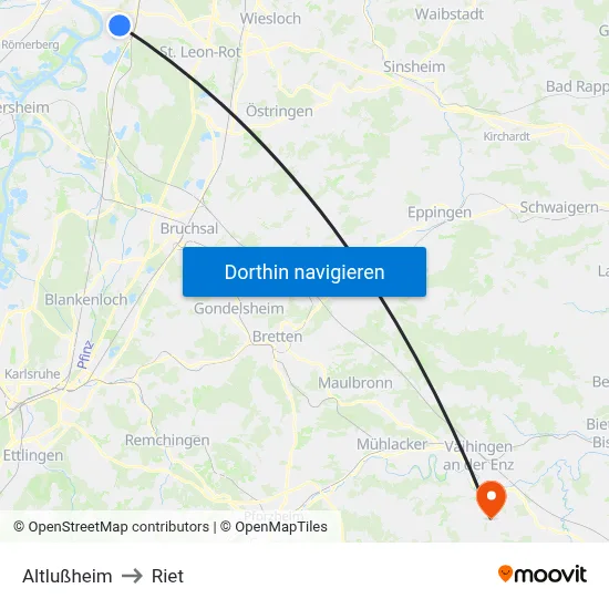 Altlußheim to Riet map