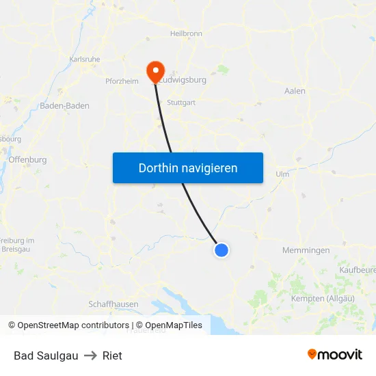 Bad Saulgau to Riet map