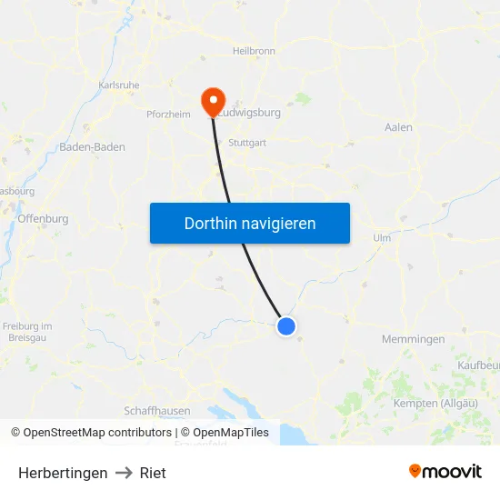 Herbertingen to Riet map